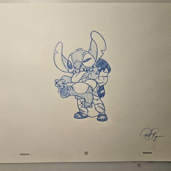 Disney Lilo and Stitch hugging drawing/sketch animation art signed Handmade - Picture 6 of 6
